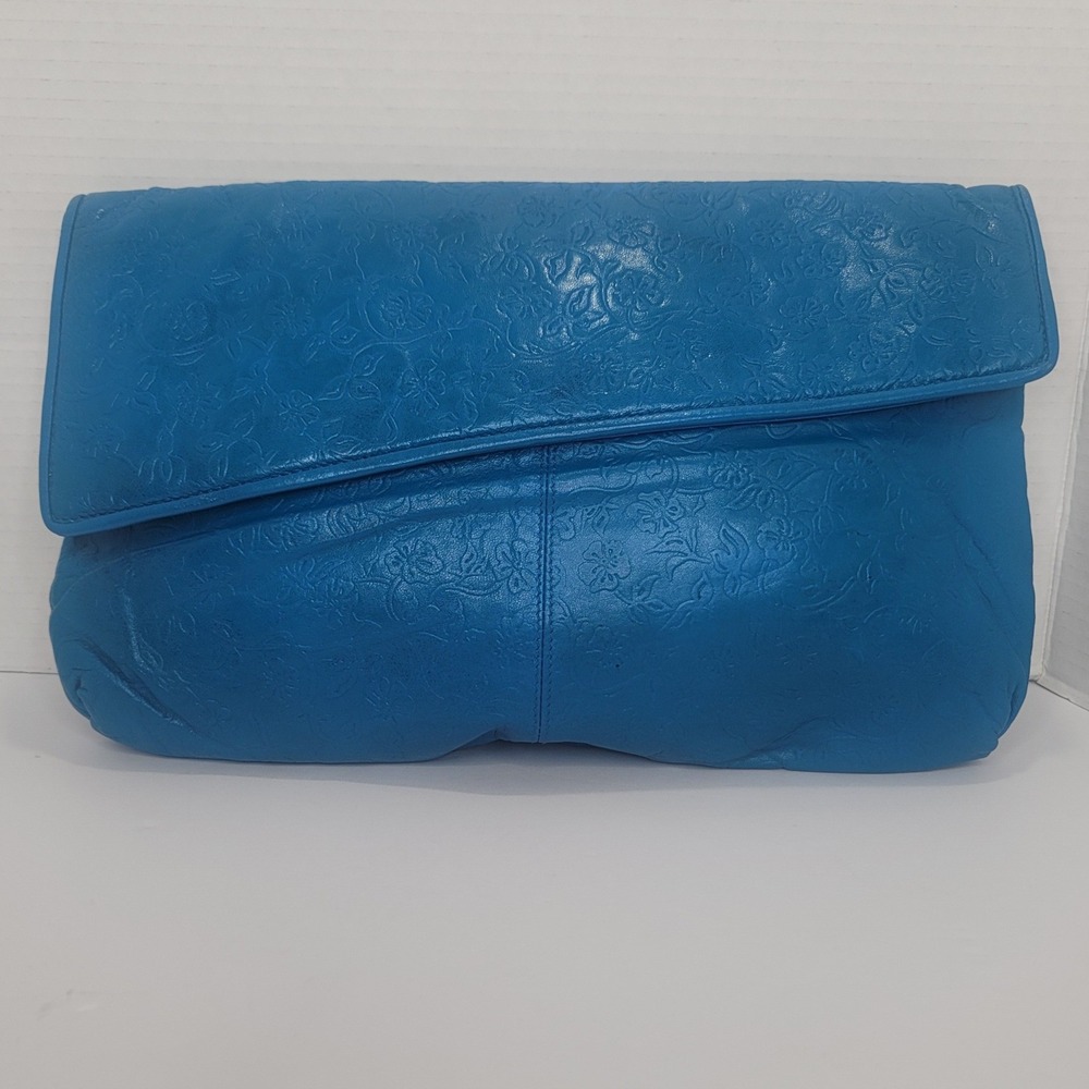 Towanny Floral Clutch Bag L Blue Embossed Floral Envelope Zip Eveneing Elegant